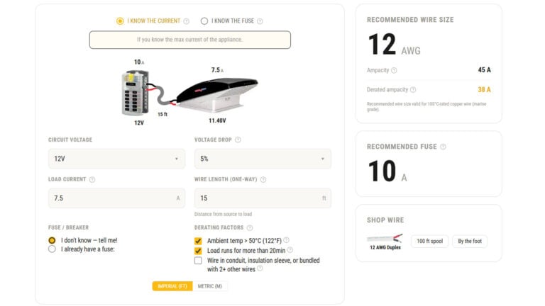 Wire Gauge Calculator – 12V/24V/36V/48V