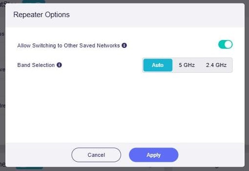 GL.iNet X3000 Repeater Options with Allow Switching to Other Saved Networks enabled